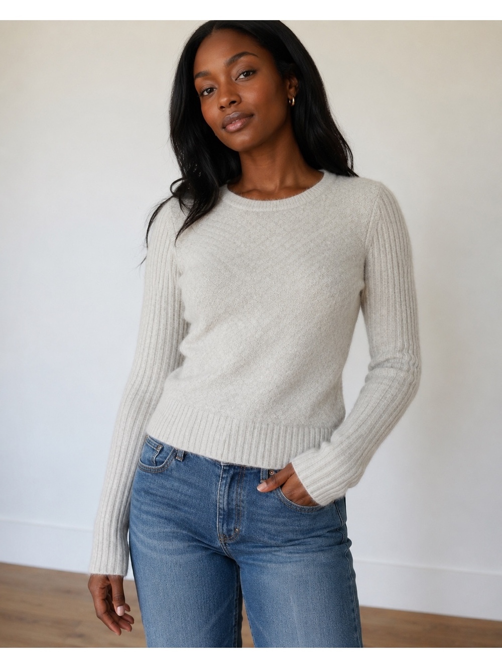 Marc by Marc Jacobs XS Fuzzy Metallic Diamond Knit Sweater Cream